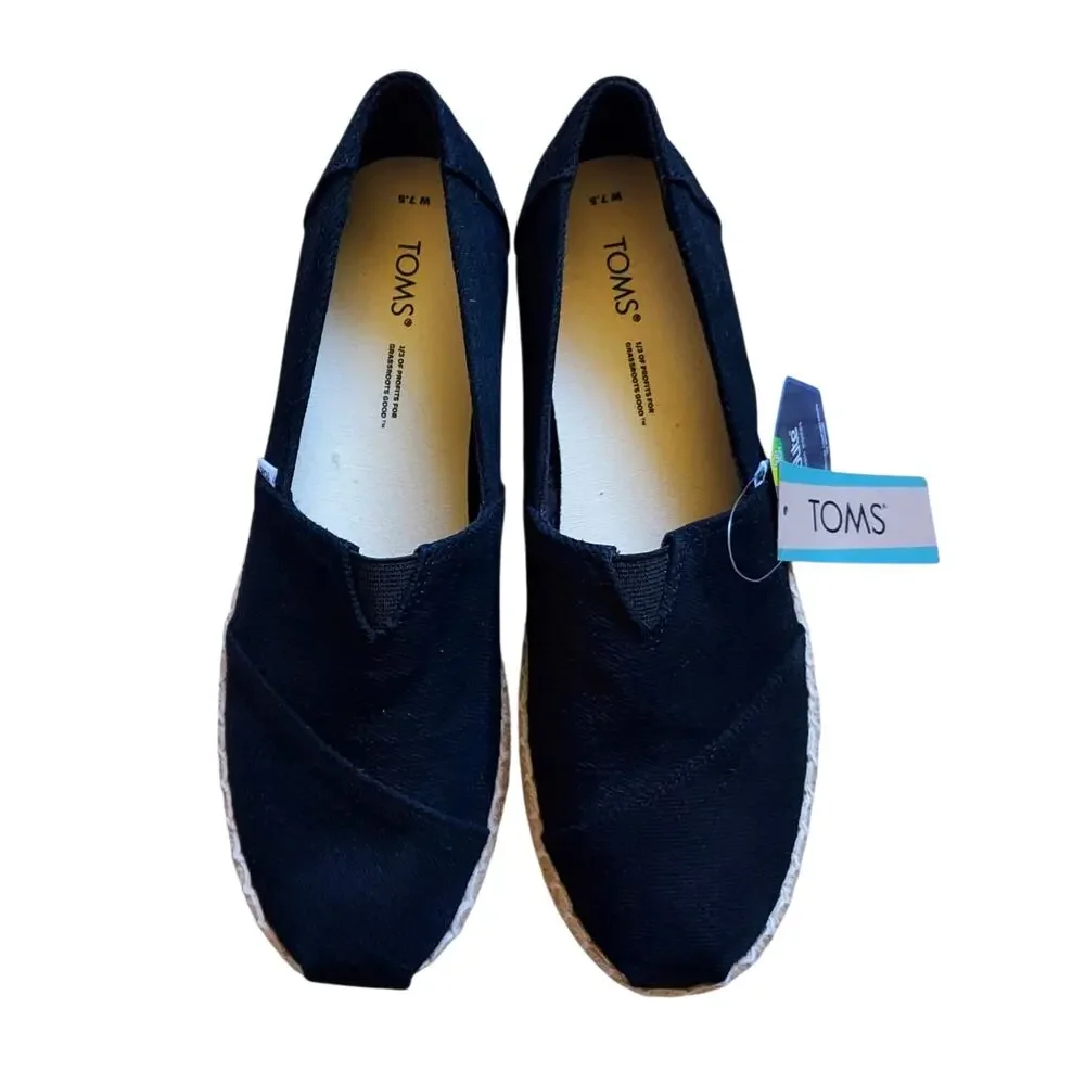 TOMS Women's Alpargata Platform Rope Espadrille Black Heavy Twill Shoes Size 7.5